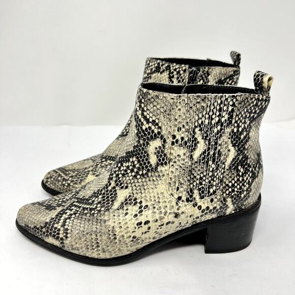 Blondo Waterproof Snakeskin Ankle Boots 10M Leather Block Heel Zip Booties - Picture 3 of 14